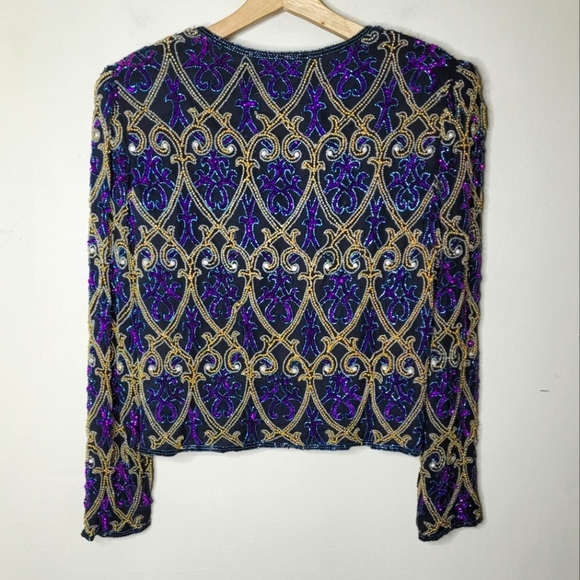 VTG Stenay Silk Hand-Beaded Jacket S Opulent 80s Glam - Picture 7 of 11
